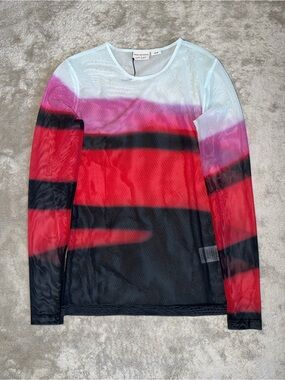 Dries Van Noten x Len Lye Sheer Mesh Long Sleeve Top Women’s Small Stripes Red